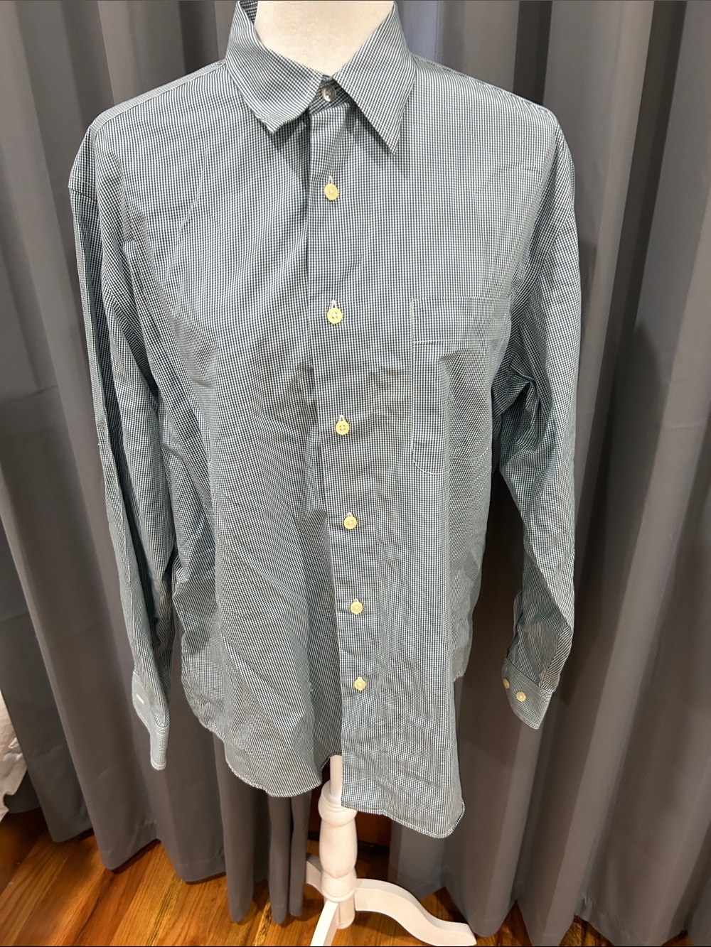 Eddie Bauer Blue Micro-Check Long Sleeve Dress Shirt